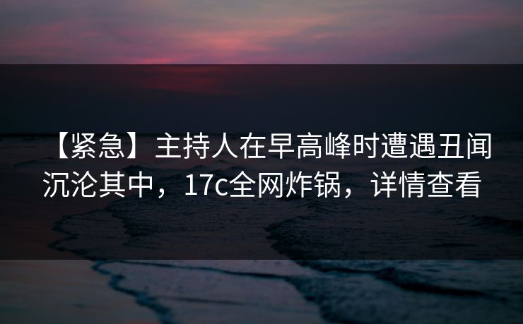 【紧急】主持人在早高峰时遭遇丑闻 沉沦其中，17c全网炸锅，详情查看